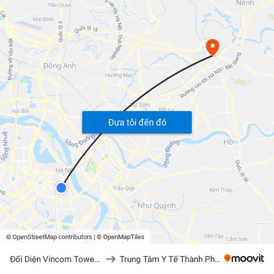 Đối Diện Vincom Tower - Bà Triệu to Trung Tâm Y Tế Thành Phố Bắc Ninh map