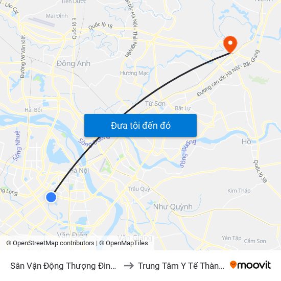 Sân Vận Động Thượng Đình - 129 Nguyễn Trãi to Trung Tâm Y Tế Thành Phố Bắc Ninh map