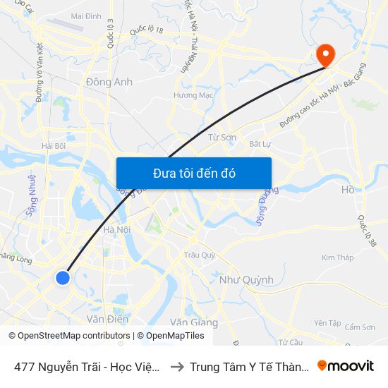 477 Nguyễn Trãi - Học Viện Khoa Học Xã Hội to Trung Tâm Y Tế Thành Phố Bắc Ninh map