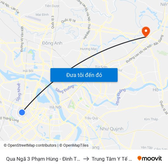 Qua Ngã 3 Phạm Hùng - Đình Thôn (Hướng Đi Phạm Văn Đồng) to Trung Tâm Y Tế Thành Phố Bắc Ninh map