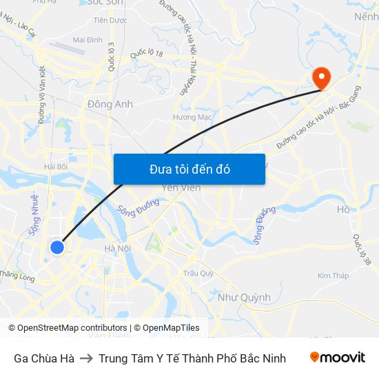 Ga Chùa Hà to Trung Tâm Y Tế Thành Phố Bắc Ninh map