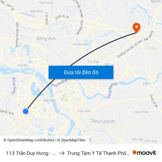 113 Trần Duy Hưng - Bộ Khcn to Trung Tâm Y Tế Thành Phố Bắc Ninh map