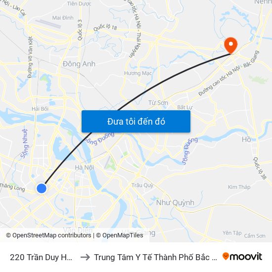 220 Trần Duy Hưng to Trung Tâm Y Tế Thành Phố Bắc Ninh map