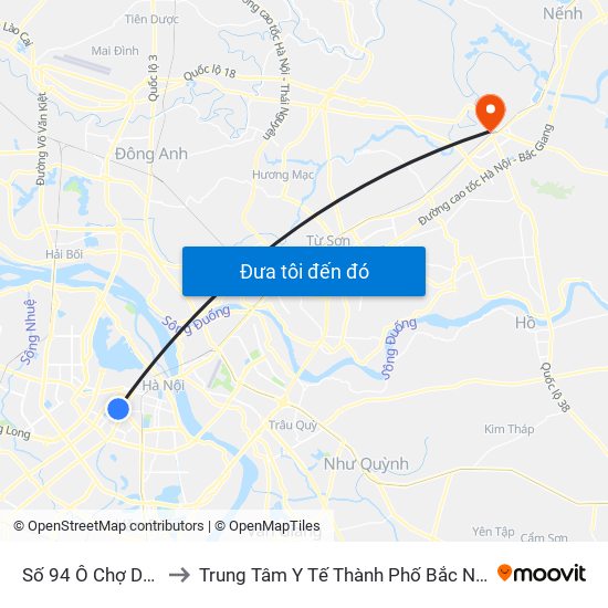 Số 94 Ô Chợ Dừa to Trung Tâm Y Tế Thành Phố Bắc Ninh map
