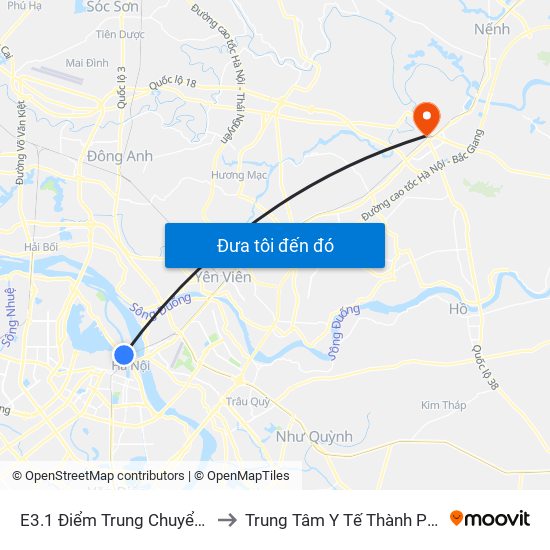 E3.1 Điểm Trung Chuyển Long Biên to Trung Tâm Y Tế Thành Phố Bắc Ninh map