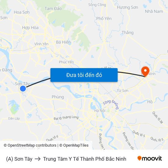 (A) Sơn Tây to Trung Tâm Y Tế Thành Phố Bắc Ninh map