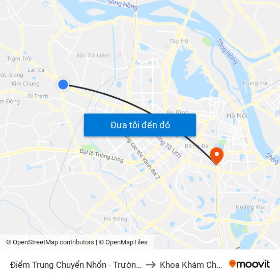 Điểm Trung Chuyển Nhổn - Trường Đại Học Công Nghiệp Hà Nội - Đường 32 to Khoa Khám Chữa Bệnh Theo Yêu Cầu map