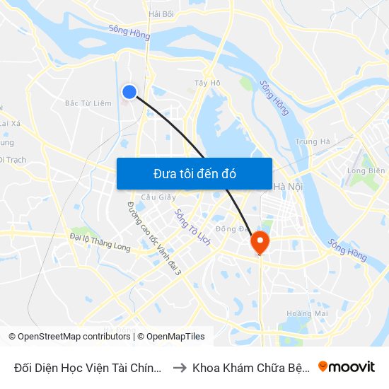 Đối Diện Học Viện Tài Chính - Đường Đức Thắng to Khoa Khám Chữa Bệnh Theo Yêu Cầu map