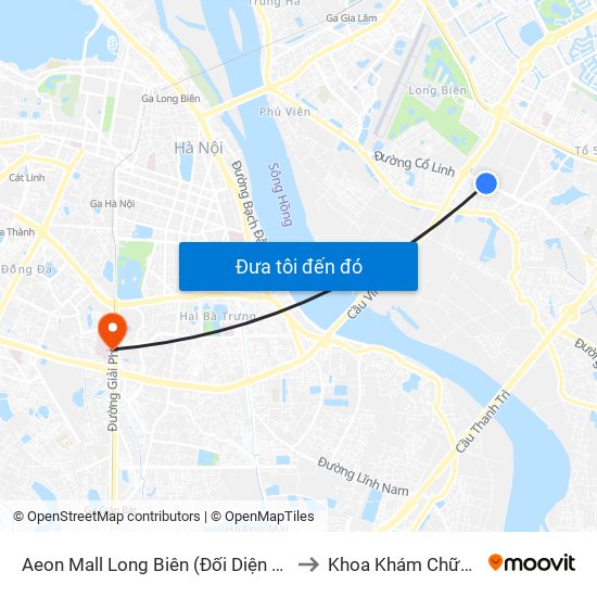Aeon Mall Long Biên (Đối Diện Cột Điện T4a/2a-B Đường Cổ Linh) to Khoa Khám Chữa Bệnh Theo Yêu Cầu map