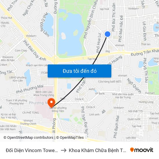 Đối Diện Vincom Tower - Bà Triệu to Khoa Khám Chữa Bệnh Theo Yêu Cầu map