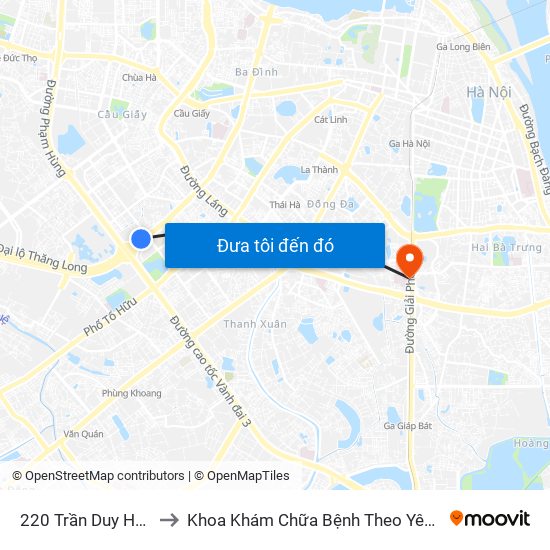 220 Trần Duy Hưng to Khoa Khám Chữa Bệnh Theo Yêu Cầu map