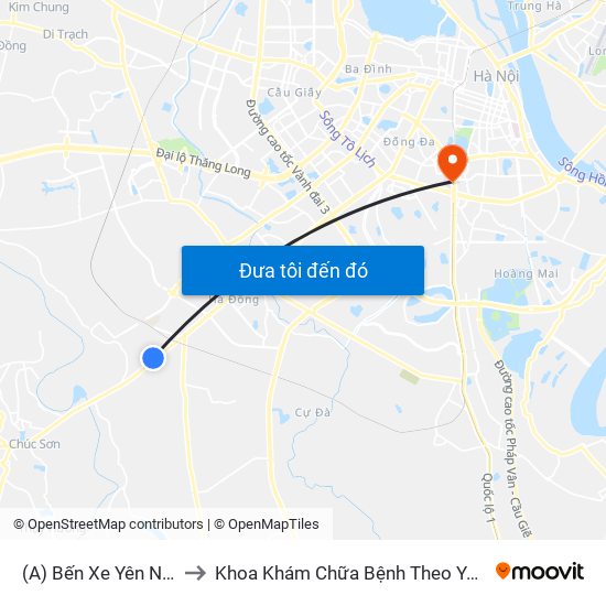 (A) Bến Xe Yên Nghĩa to Khoa Khám Chữa Bệnh Theo Yêu Cầu map