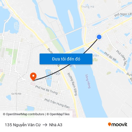 135 Nguyễn Văn Cừ to Nhà A3 map