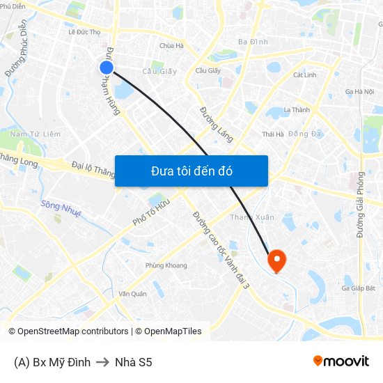 (A) Bx Mỹ Đình to Nhà S5 map
