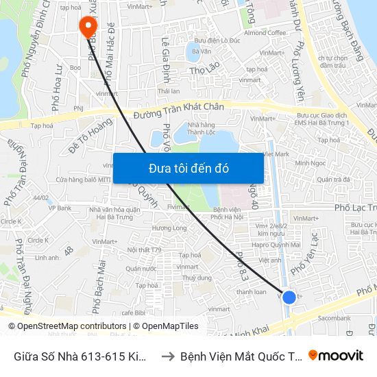 Giữa Số Nhà 613-615 Kim Ngưu to Bệnh Viện Mắt Quốc Tế Dnd map