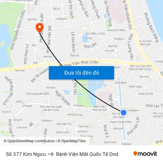 Số 377 Kim Ngưu to Bệnh Viện Mắt Quốc Tế Dnd map