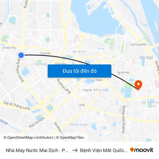 Nhà Máy Nước Mai Dịch - Phạm Hùng to Bệnh Viện Mắt Quốc Tế Dnd map