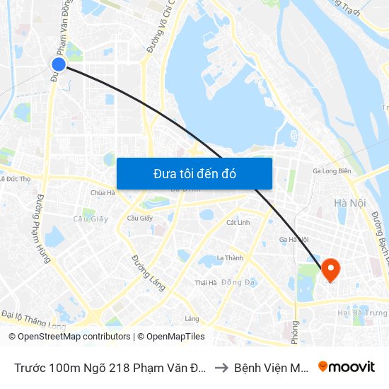 Trước 100m Ngõ 218 Phạm Văn Đồng (Đối Diện Công Viên Hòa Bình) to Bệnh Viện Mắt Quốc Tế Dnd map
