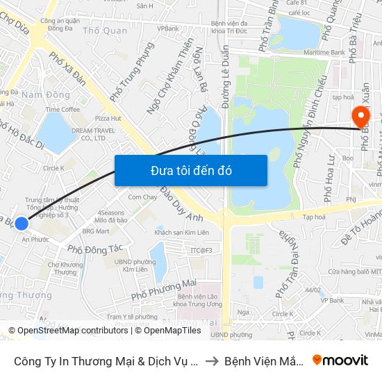 Công Ty In Thương Mại & Dịch Vụ Ngân Hàng - Số 10 Chùa Bộc to Bệnh Viện Mắt Quốc Tế Dnd map