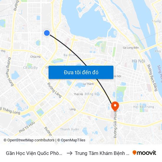 Gần Học Viện Quốc Phòng - 91 Hoàng Quốc Việt to Trung Tâm Khám Bệnh Và Điều Trị Trong Ngày map