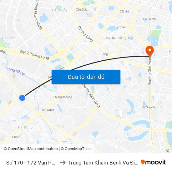 Số 170 - 172 Vạn Phúc - Hà Đông to Trung Tâm Khám Bệnh Và Điều Trị Trong Ngày map