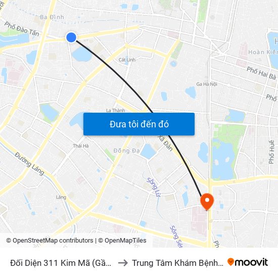 Đối Diện 311 Kim Mã (Gần Ngã 4 Kim Mã - Vạn Bảo) to Trung Tâm Khám Bệnh Và Điều Trị Trong Ngày map