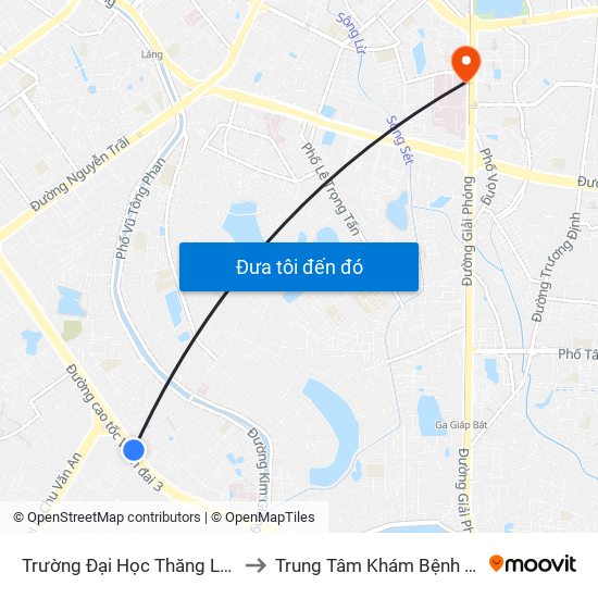 Trường Đại Học Thăng Long - Nghiêm Xuân Yêm to Trung Tâm Khám Bệnh Và Điều Trị Trong Ngày map