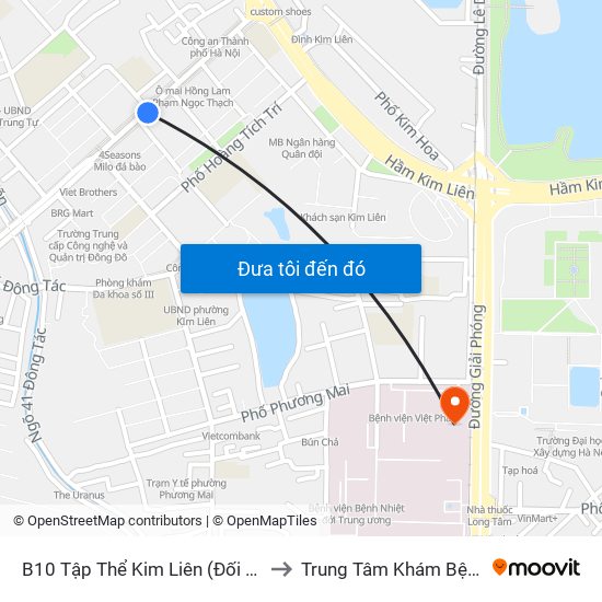 B10 Tập Thể Kim Liên (Đối Diện Ngõ 46b Phạm Ngọc Thạch) to Trung Tâm Khám Bệnh Và Điều Trị Trong Ngày map