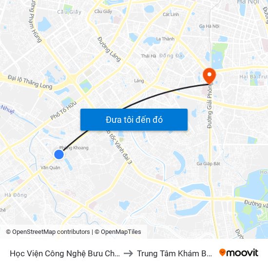 Học Viện Công Nghệ Bưu Chính Viễn Thông - Trần Phú (Hà Đông) to Trung Tâm Khám Bệnh Và Điều Trị Trong Ngày map