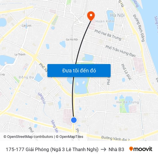 175-177 Giải Phóng (Ngã 3 Lê Thanh Nghị) to Nhà B3 map
