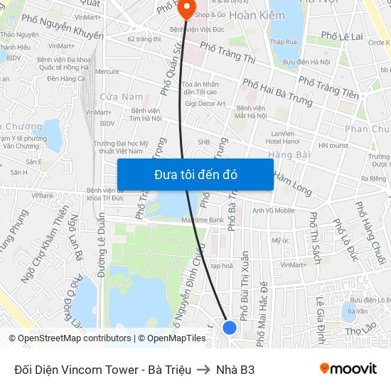 Đối Diện Vincom Tower - Bà Triệu to Nhà B3 map