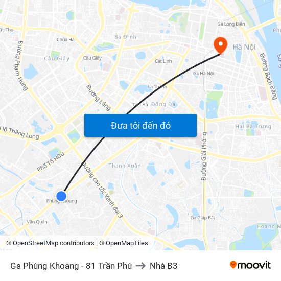 Ga Phùng Khoang - 81 Trần Phú to Nhà B3 map