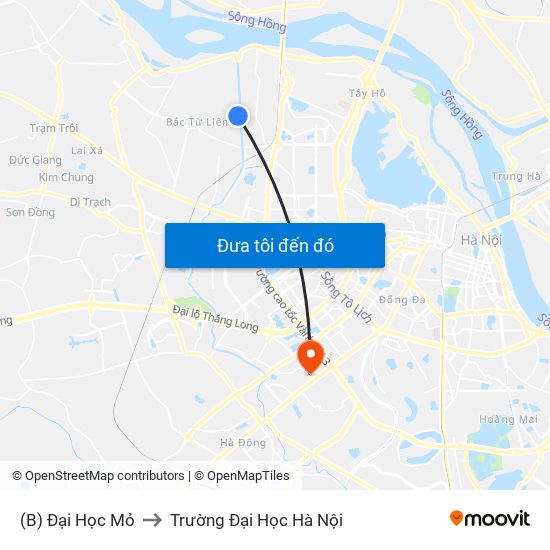 (B) Đại Học Mỏ to Trường Đại Học Hà Nội map