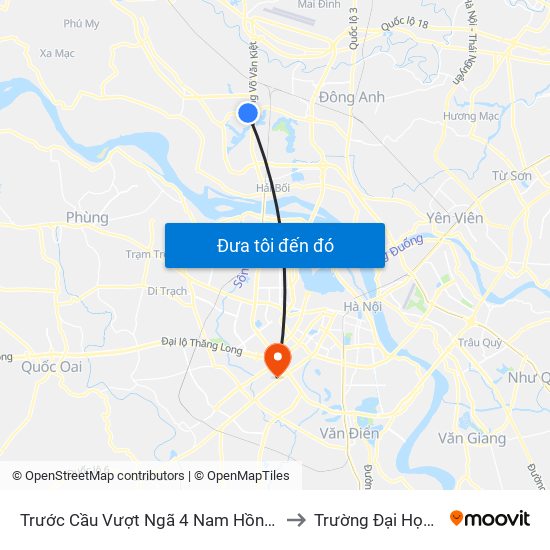 Trước Cầu Vượt Ngã 4 Nam Hồng 200m - Ql23 to Trường Đại Học Hà Nội map