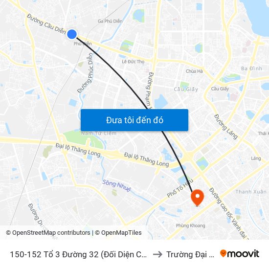 150-152 Tổ 3 Đường 32 (Đối Diện Công Ty Vật Liệu & Bưu Điện ) to Trường Đại Học Hà Nội map