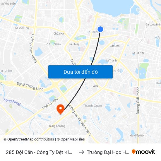 285 Đội Cấn - Công Ty Dệt Kim Hà Nội to Trường Đại Học Hà Nội map