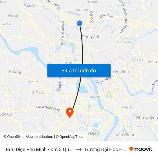 Bưu Điện Phú Minh - Km 3 Quốc Lộ 2 to Trường Đại Học Hà Nội map