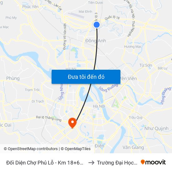 Đối Diện Chợ Phủ Lỗ - Km 18+650 Quốc Lộ 3 to Trường Đại Học Hà Nội map