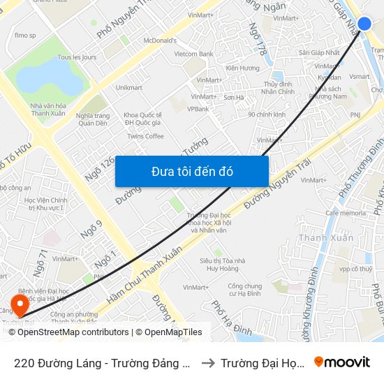 220 Đường Láng - Trường Đảng Lê Hồng Phong to Trường Đại Học Hà Nội map