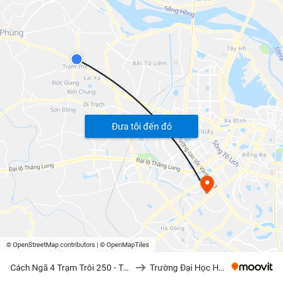 Cách Ngã 4 Trạm Trôi 250 - Tân Lập to Trường Đại Học Hà Nội map