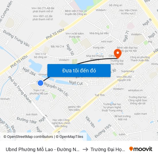 Ubnd Phường Mỗ Lao - Đường Nguyễn Văn Lộc to Trường Đại Học Hà Nội map