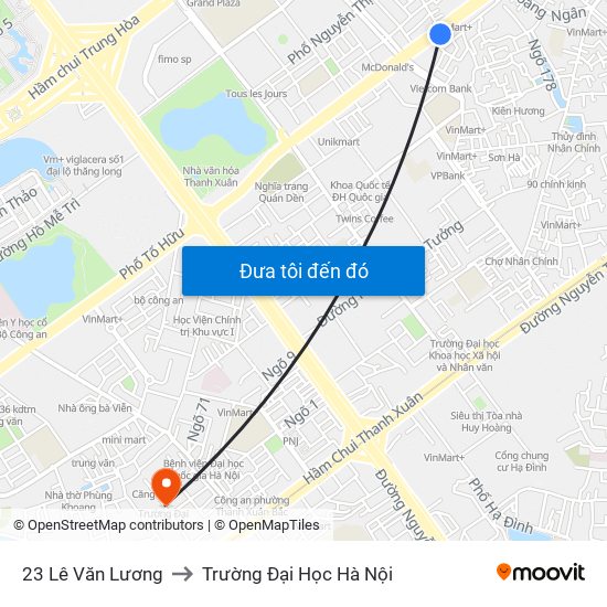 23 Lê Văn Lương to Trường Đại Học Hà Nội map