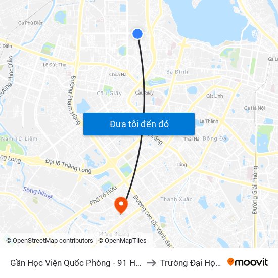 Gần Học Viện Quốc Phòng - 91 Hoàng Quốc Việt to Trường Đại Học Hà Nội map