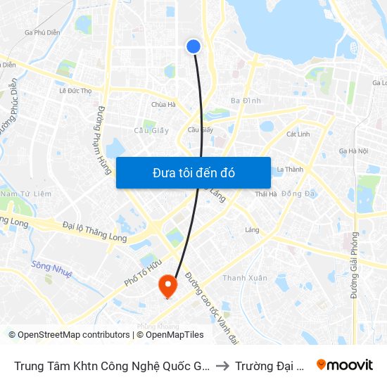 Trung Tâm Khtn Công Nghệ Quốc Gia - 18 Hoàng Quốc Việt to Trường Đại Học Hà Nội map