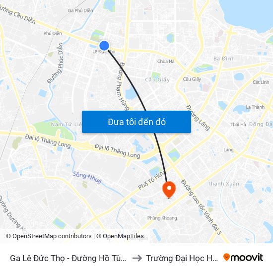 Ga Lê Đức Thọ - Đường Hồ Tùng Mậu to Trường Đại Học Hà Nội map