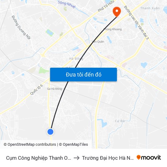 Cụm Công Nghiệp Thanh Oai to Trường Đại Học Hà Nội map