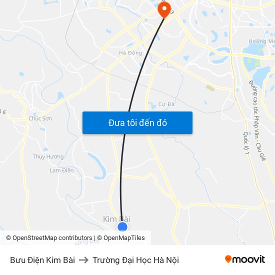 Bưu Điện Kim Bài to Trường Đại Học Hà Nội map