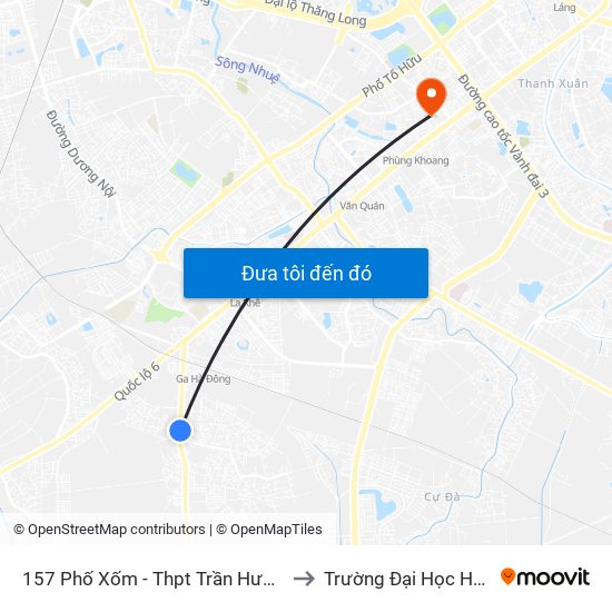 157 Phố Xốm - Thpt Trần Hưng Đạo to Trường Đại Học Hà Nội map