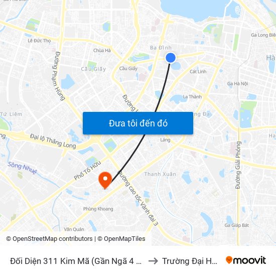 Đối Diện 311 Kim Mã (Gần Ngã 4 Kim Mã - Vạn Bảo) to Trường Đại Học Hà Nội map