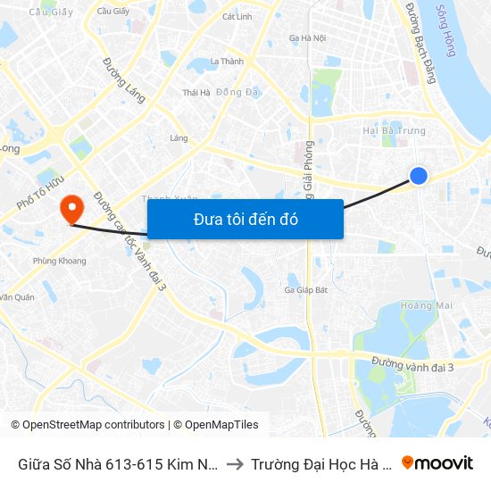 Giữa Số Nhà 613-615 Kim Ngưu to Trường Đại Học Hà Nội map